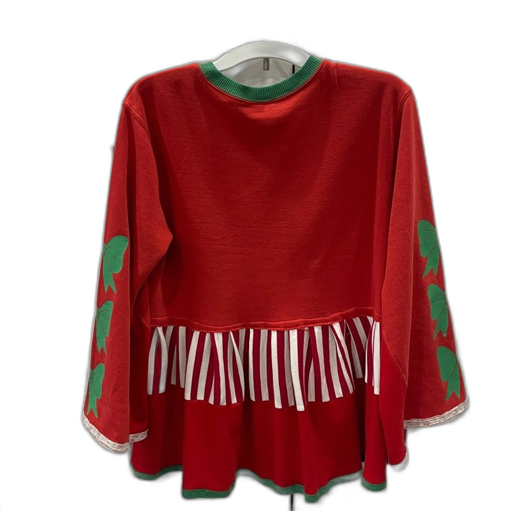 Upcycled "I am a gift"holiday sweatshirt, bell sleeves and peplum. Size women' - Picture 2 of 3